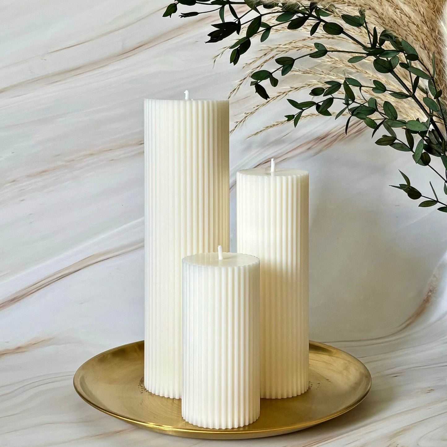 White Black Orange Tall Ribbed Unscented Pillar Candles Unscented / Scented with flowers Black Cherry Scented