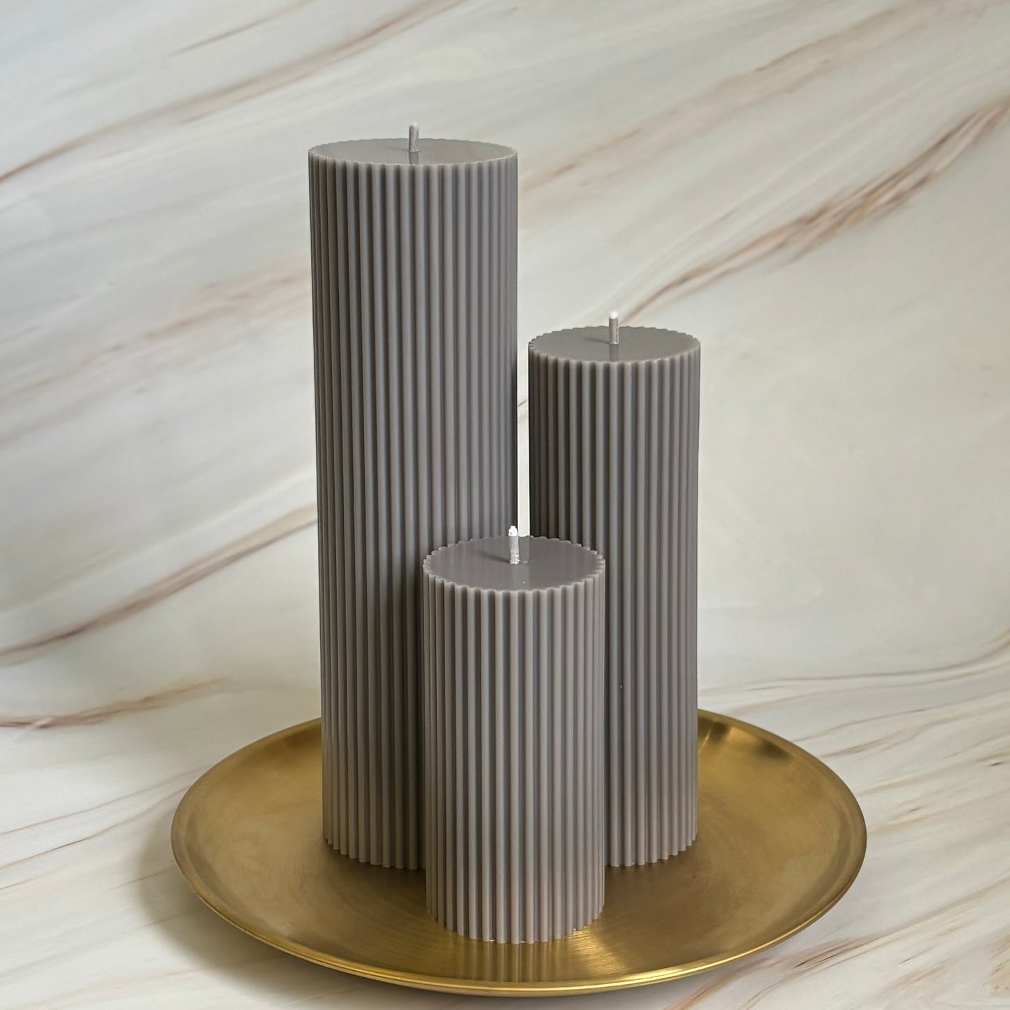 Tall Ribbed Unscented Pillar Candles