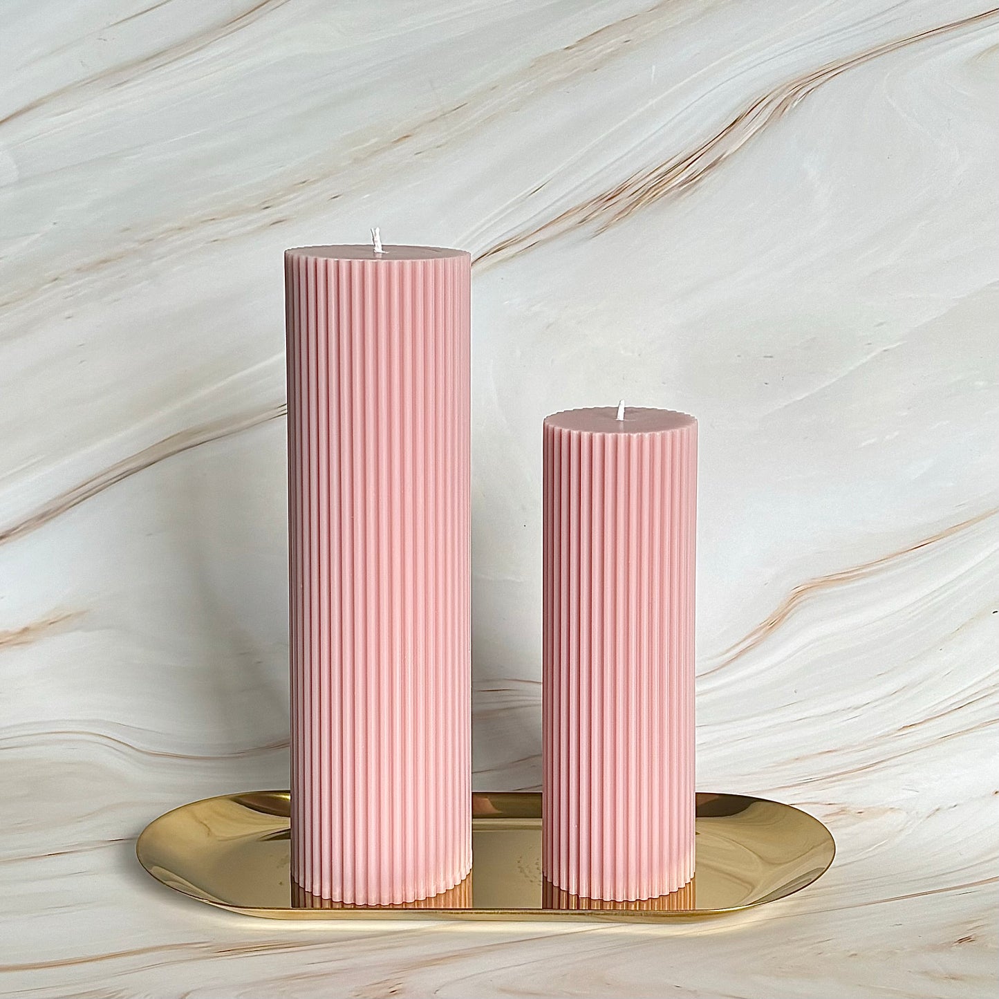 Fresh Linen Scented Tall Ribbed Pillar Candles