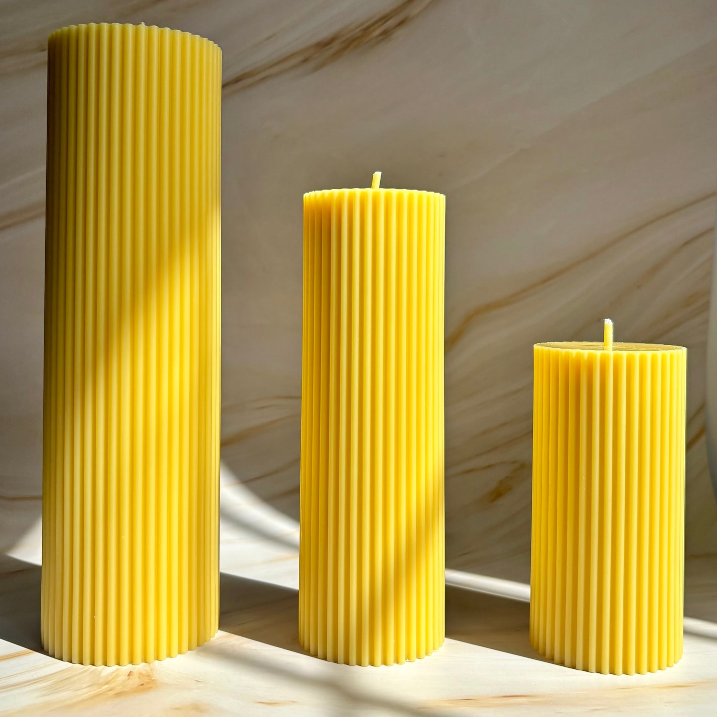 Scented Tall Ribbed Yellow Pillar Candles | Tall Scented Large Decorative Candle Set