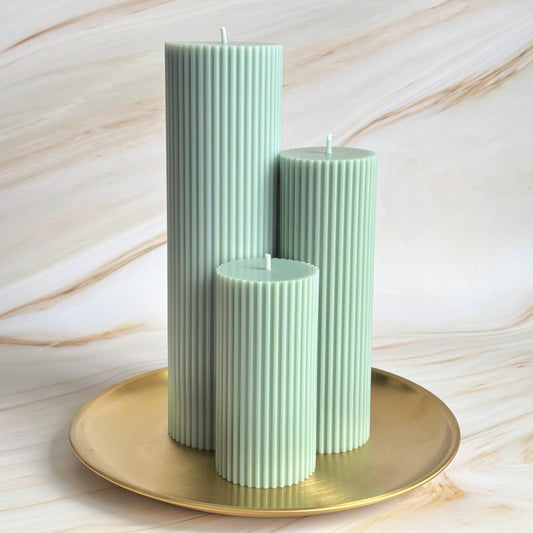 Fresh Linen Tall Ribbed Scented Pillar Candles - Handmade Home Decor