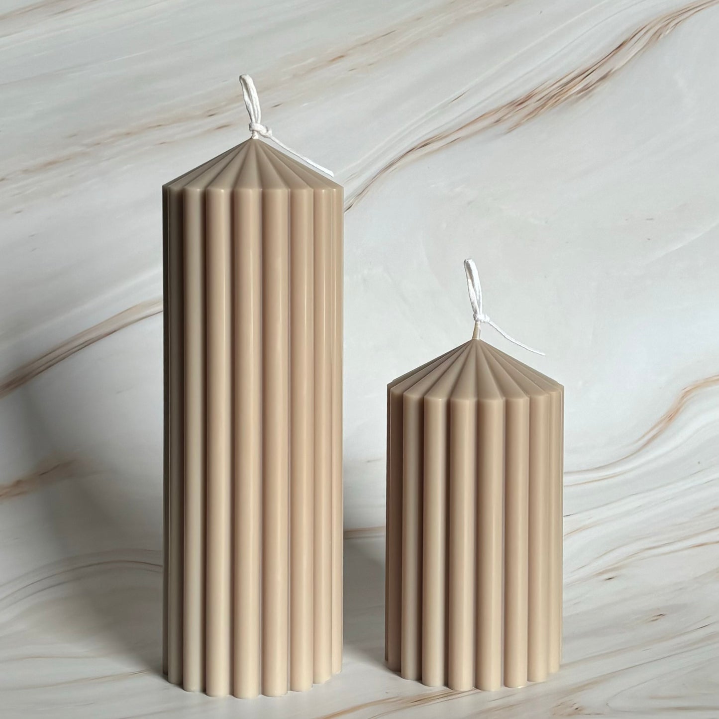 Large Tall Thick Ribbed Pillar Candles