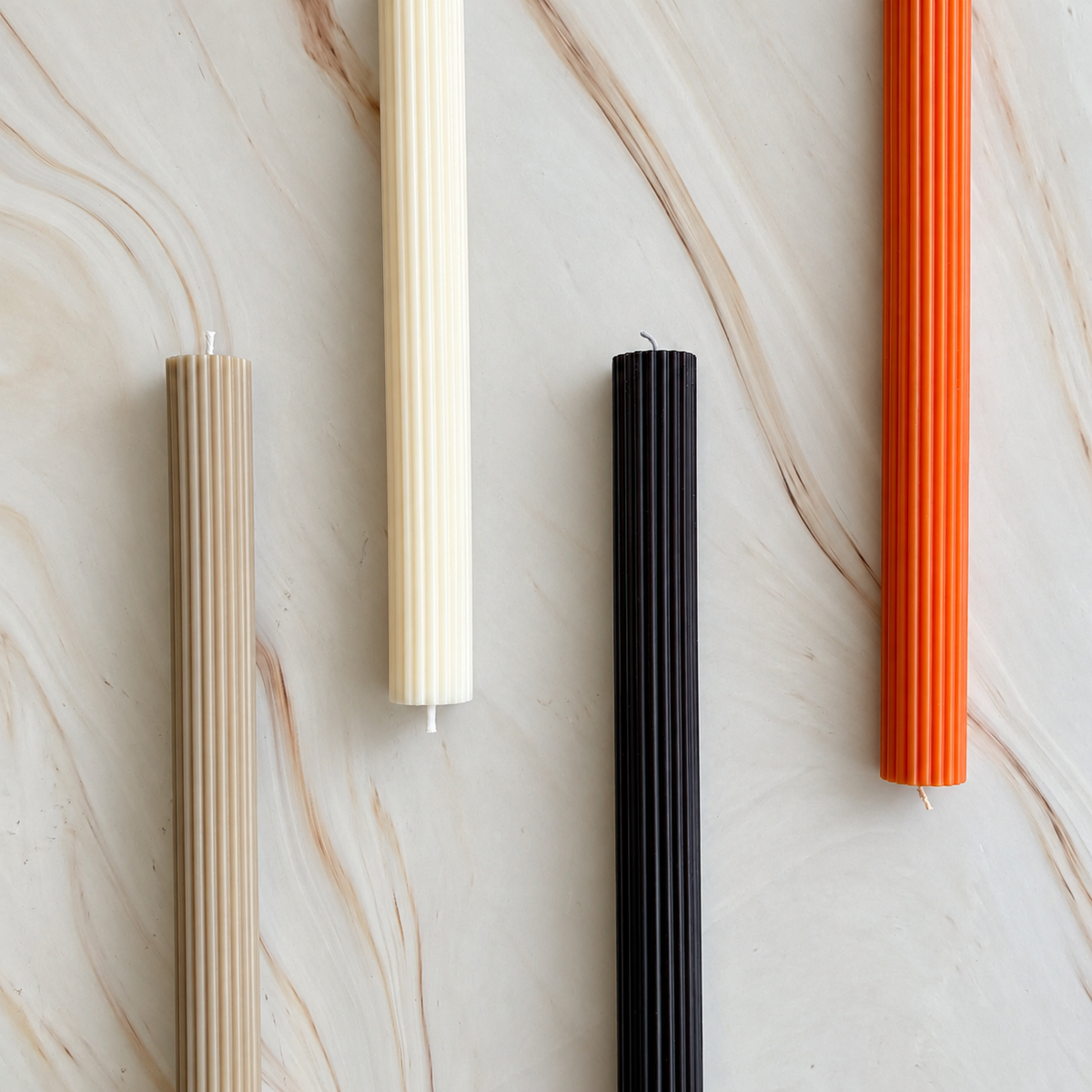 Pack of Two Ribbed Dinner Candles | 25cm Tall Tapered Candle Sticks
