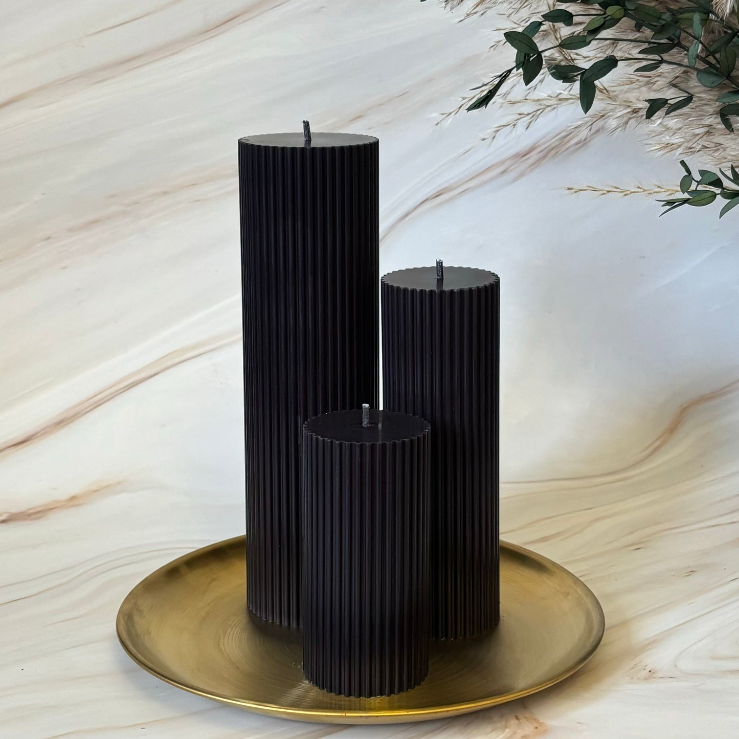 Fresh Linen Scented Tall Ribbed Pillar Candles