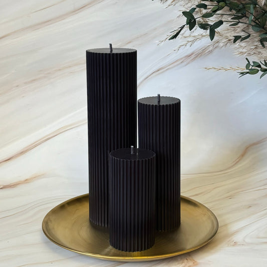 Vanilla & Sandalwood Scented Tall Ribbed Pillar Candles