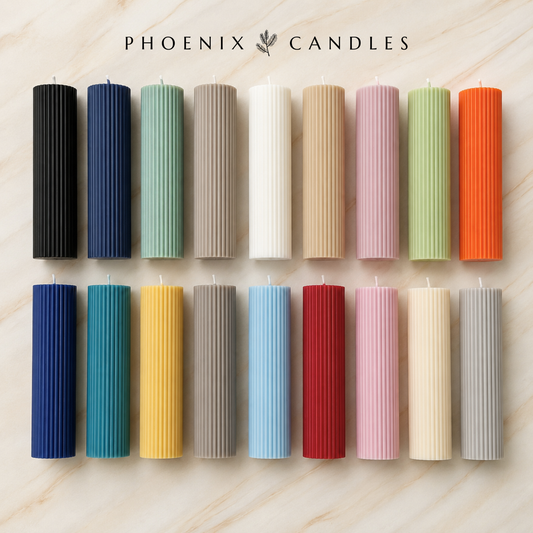 Tall Ribbed Unscented Pillar Candles - Handmade Luxury Home Decor, Gift Wrapped