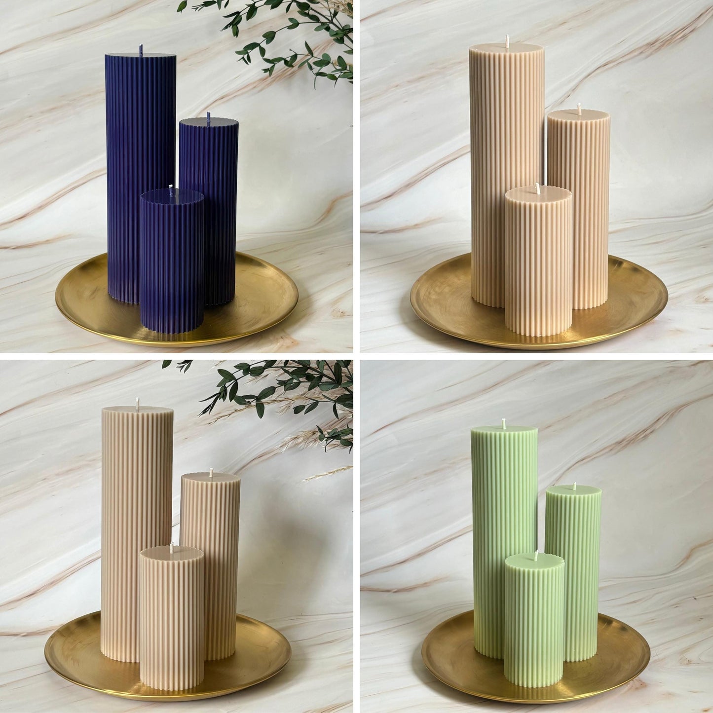 Cinnamon Vanilla Tall Ribbed Scented Pillar Candles - Handmade Home Decor