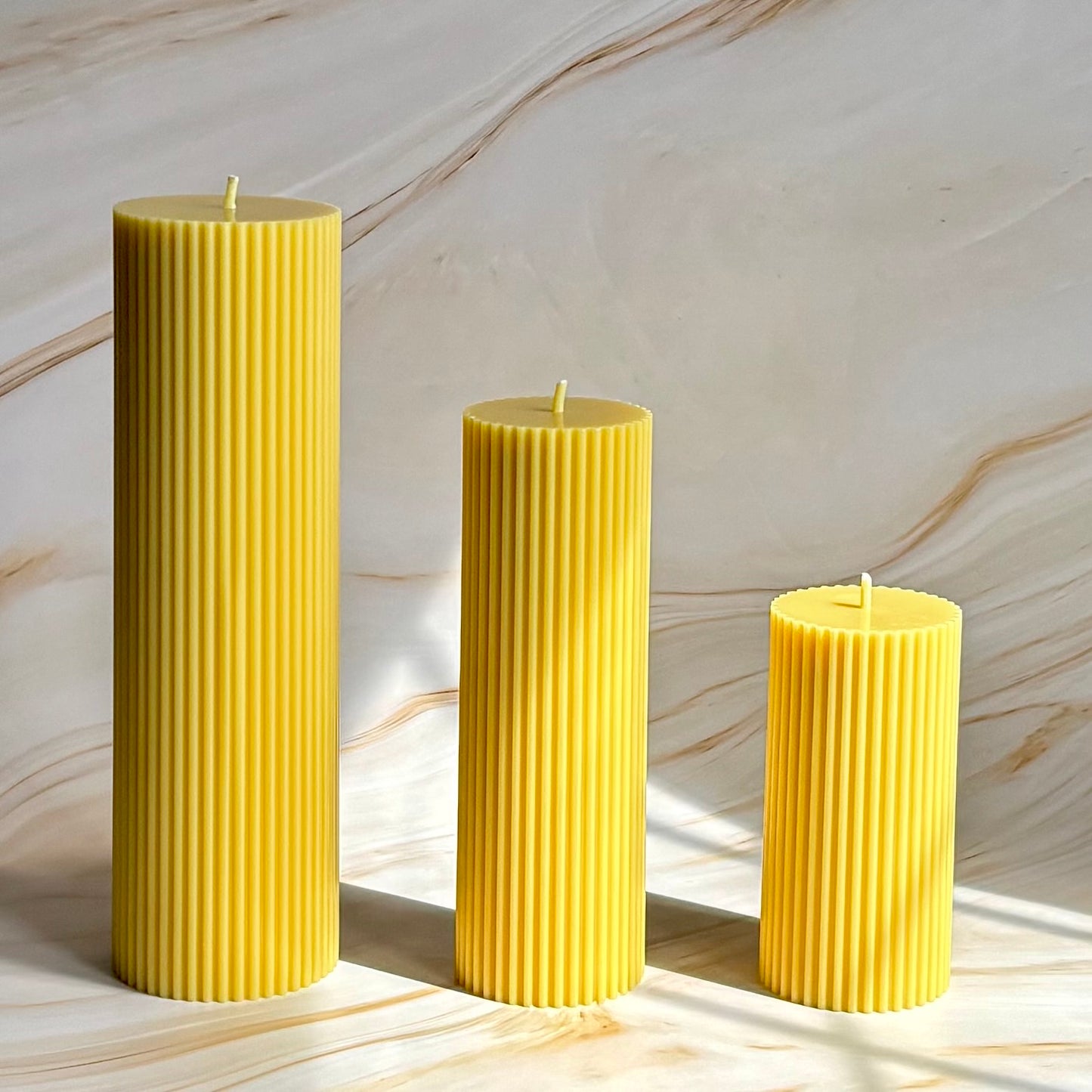 Scented Tall Ribbed Yellow Pillar Candles | Tall Scented Large Decorative Candle Set