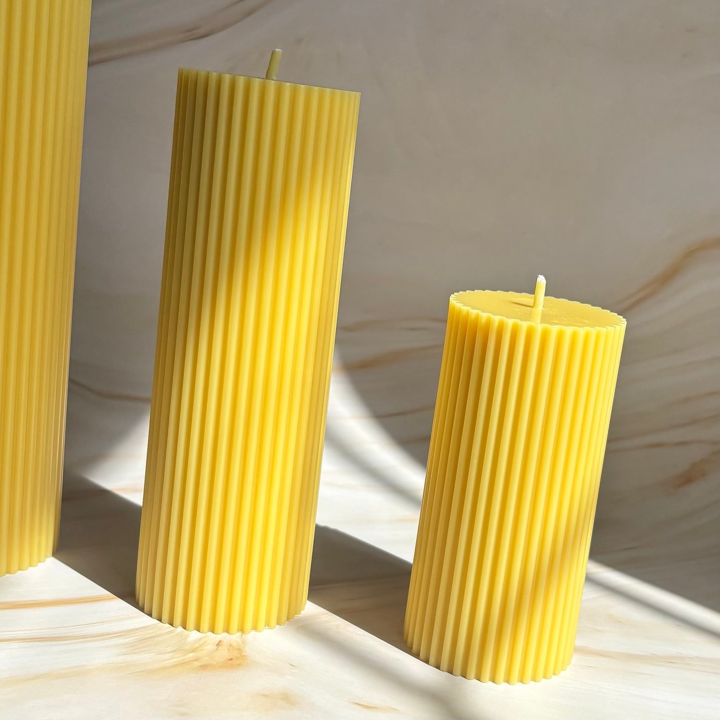 Scented Tall Ribbed Yellow Pillar Candles | Tall Scented Large Decorative Candle Set