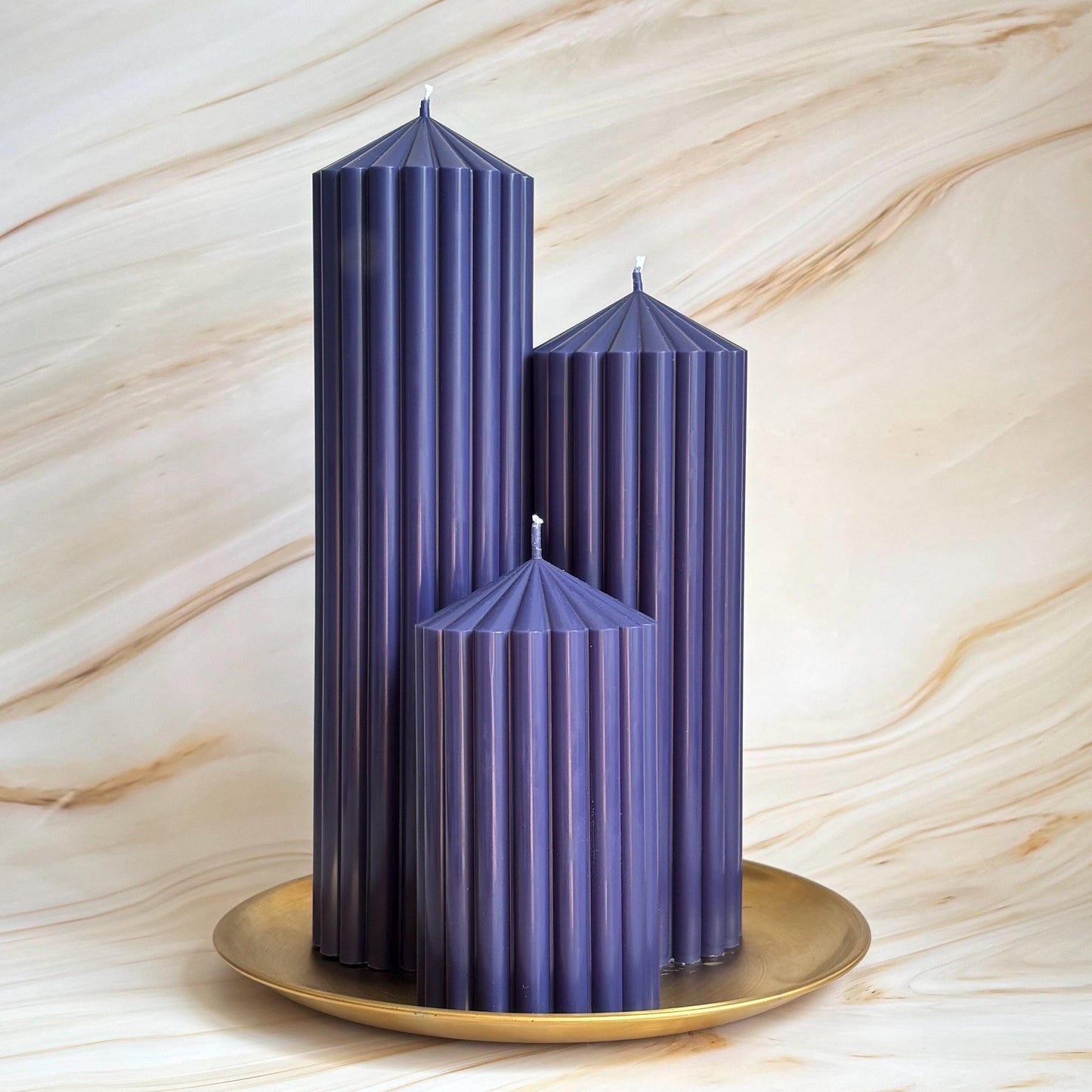 Fresh Linen Large Tall Ribbed Scented Pillar Candles - Handmade Home Decor