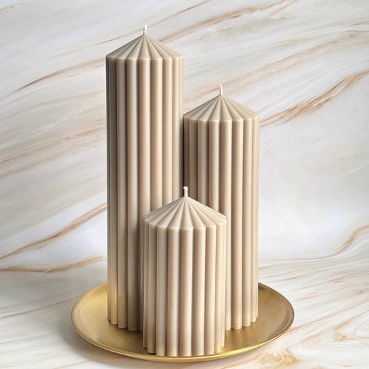 Cinnamon Vanilla Large Scented Tall Ribbed Pillar Candle: Handmade Home Decor