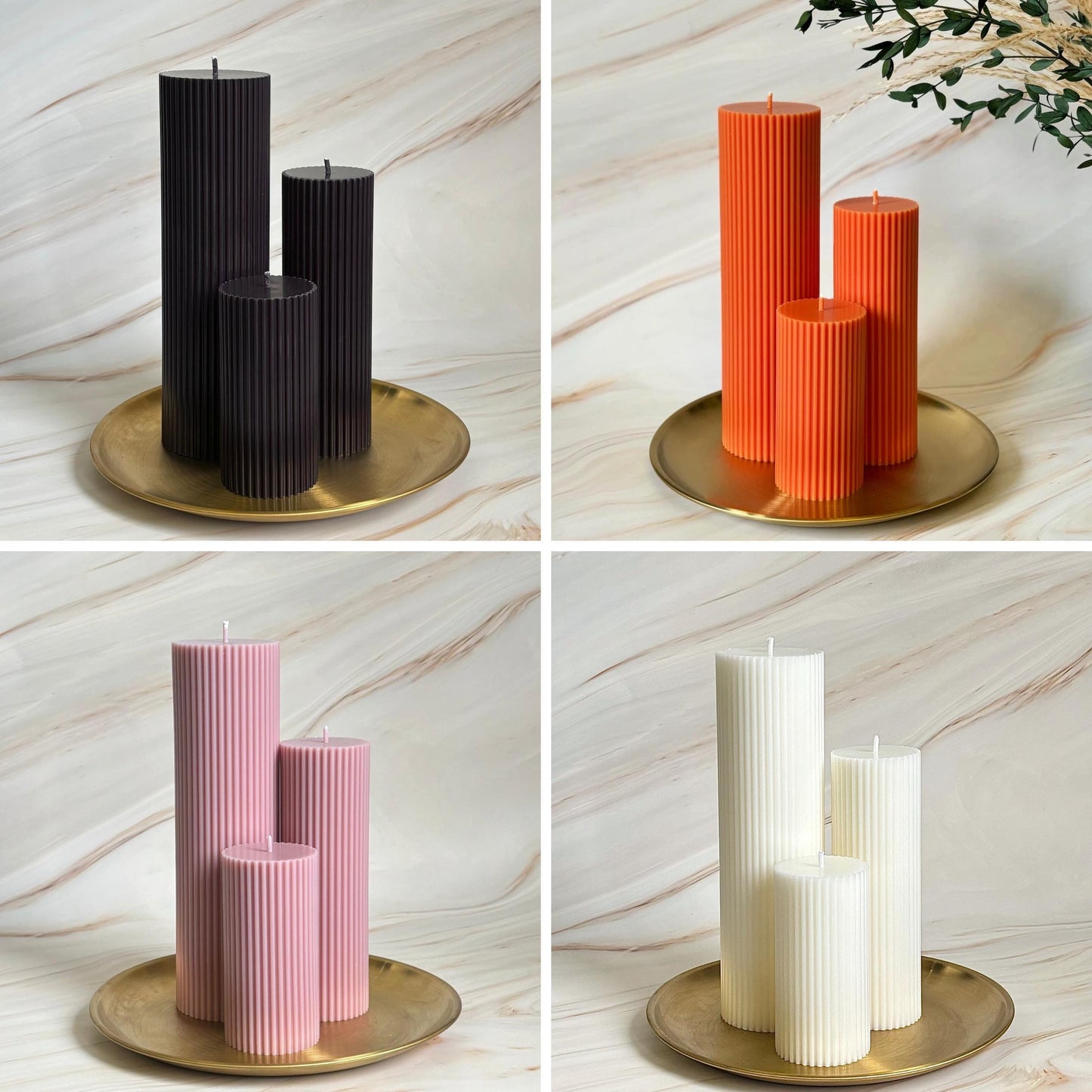 Cinnamon Vanilla Tall Ribbed Scented Pillar Candles - Handmade Home Decor