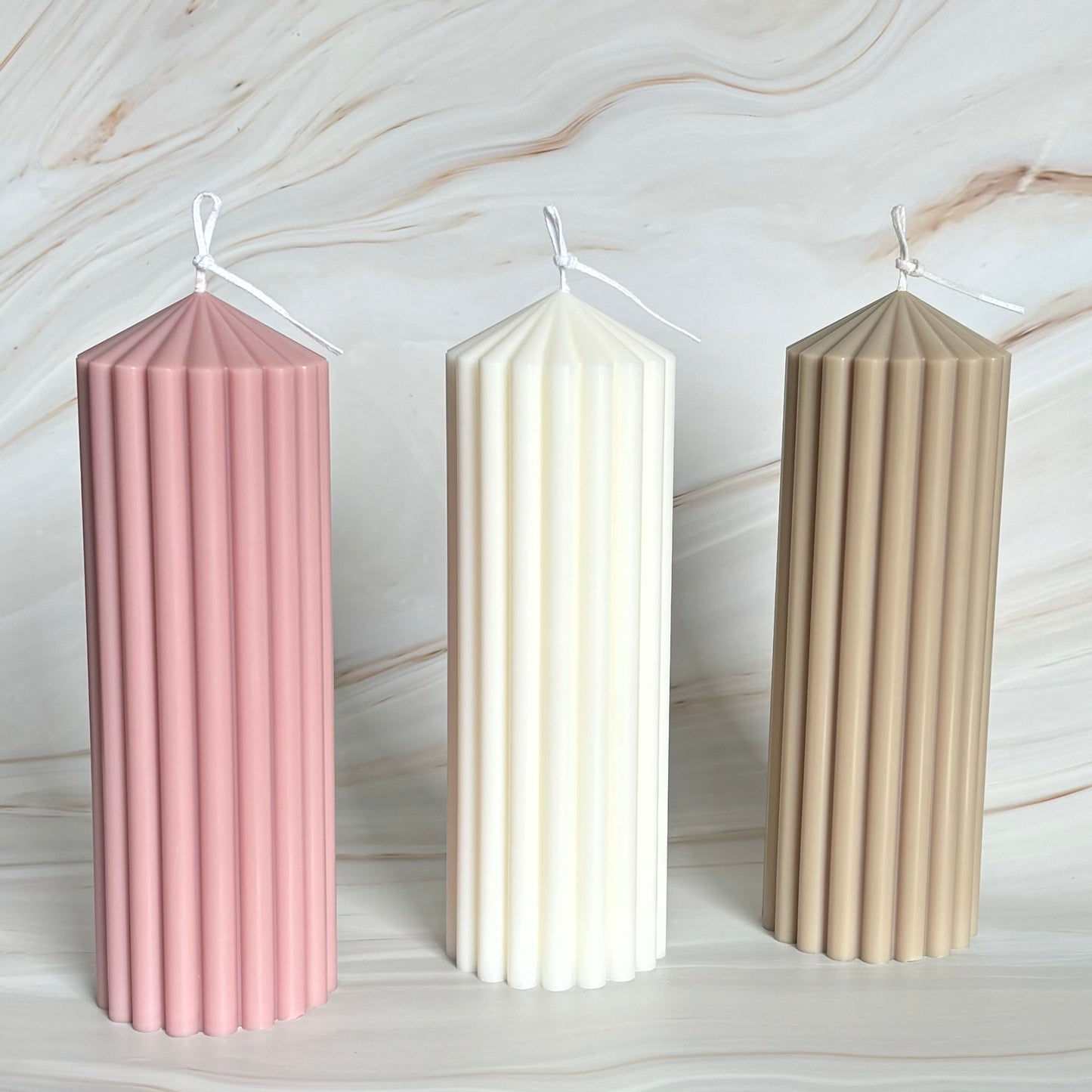 Large Tall Thick Ribbed Pillar Candles