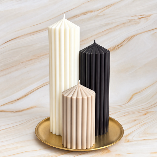 Vanilla Sandalwood Scented Ribbed Pillar Candles - 7cm Diameter