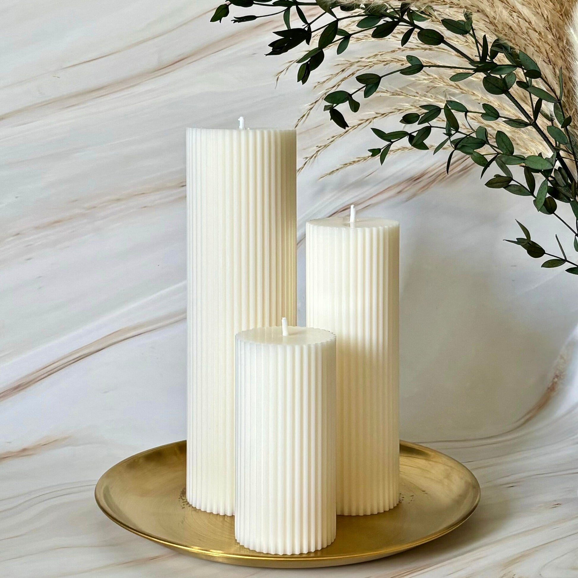 White Black Orange Tall Ribbed Unscented Pillar Candles Unscented / Scented with flowers Black Cherry Scented 