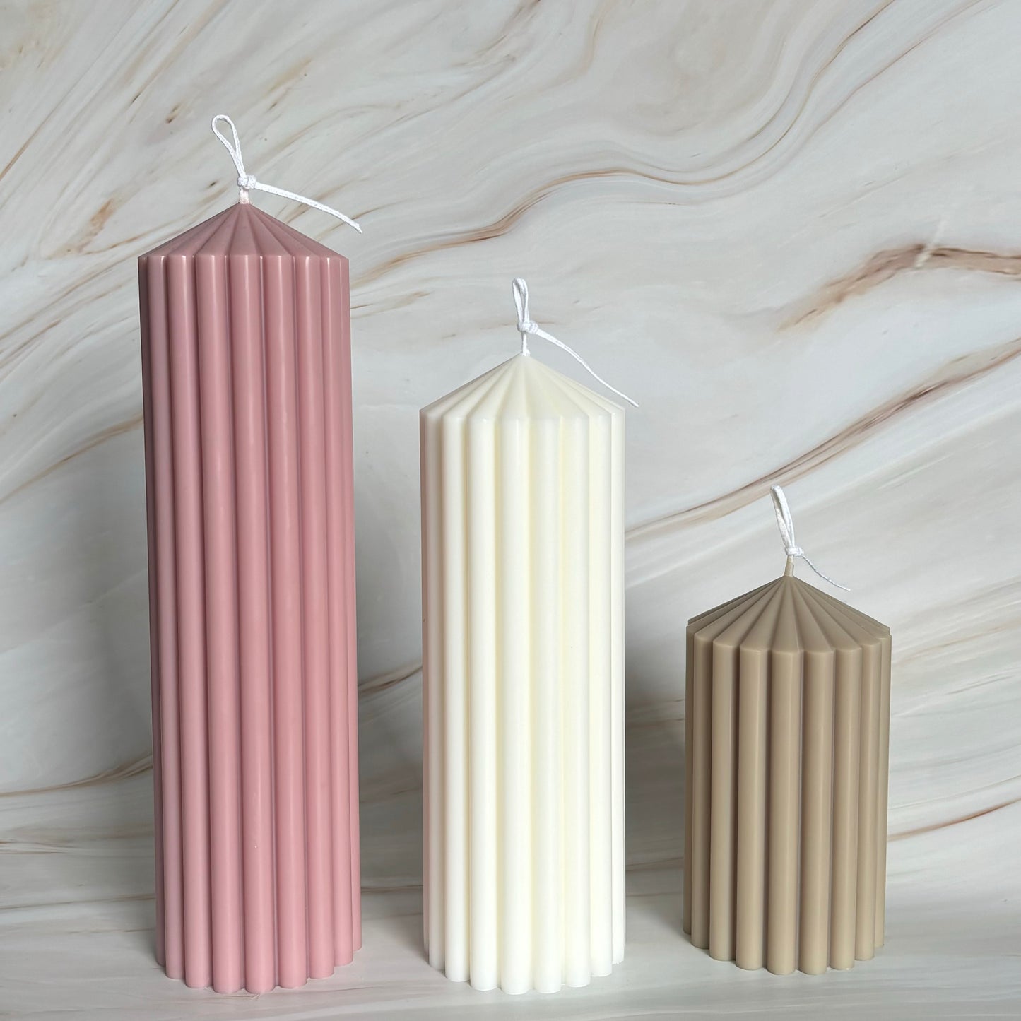 Large Tall Thick Ribbed Pillar Candles