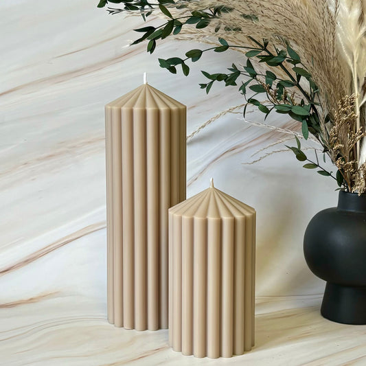 Large Tall Thick Ribbed Pillar Candles