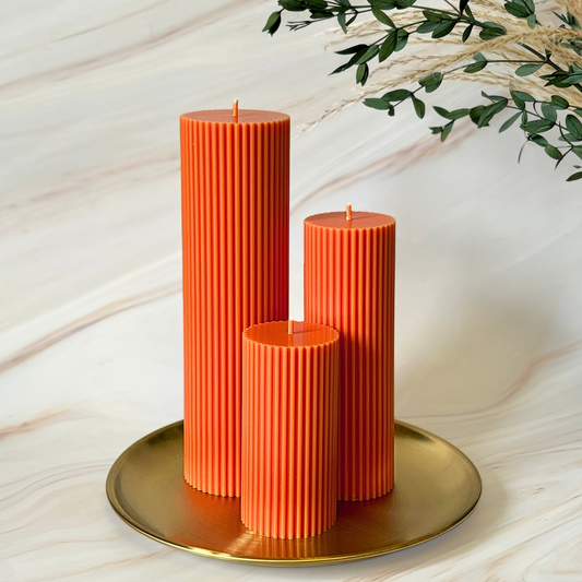 Tall Ribbed Unscented Pillar Candles - Handmade Luxury Home Decor, Gift Wrapped