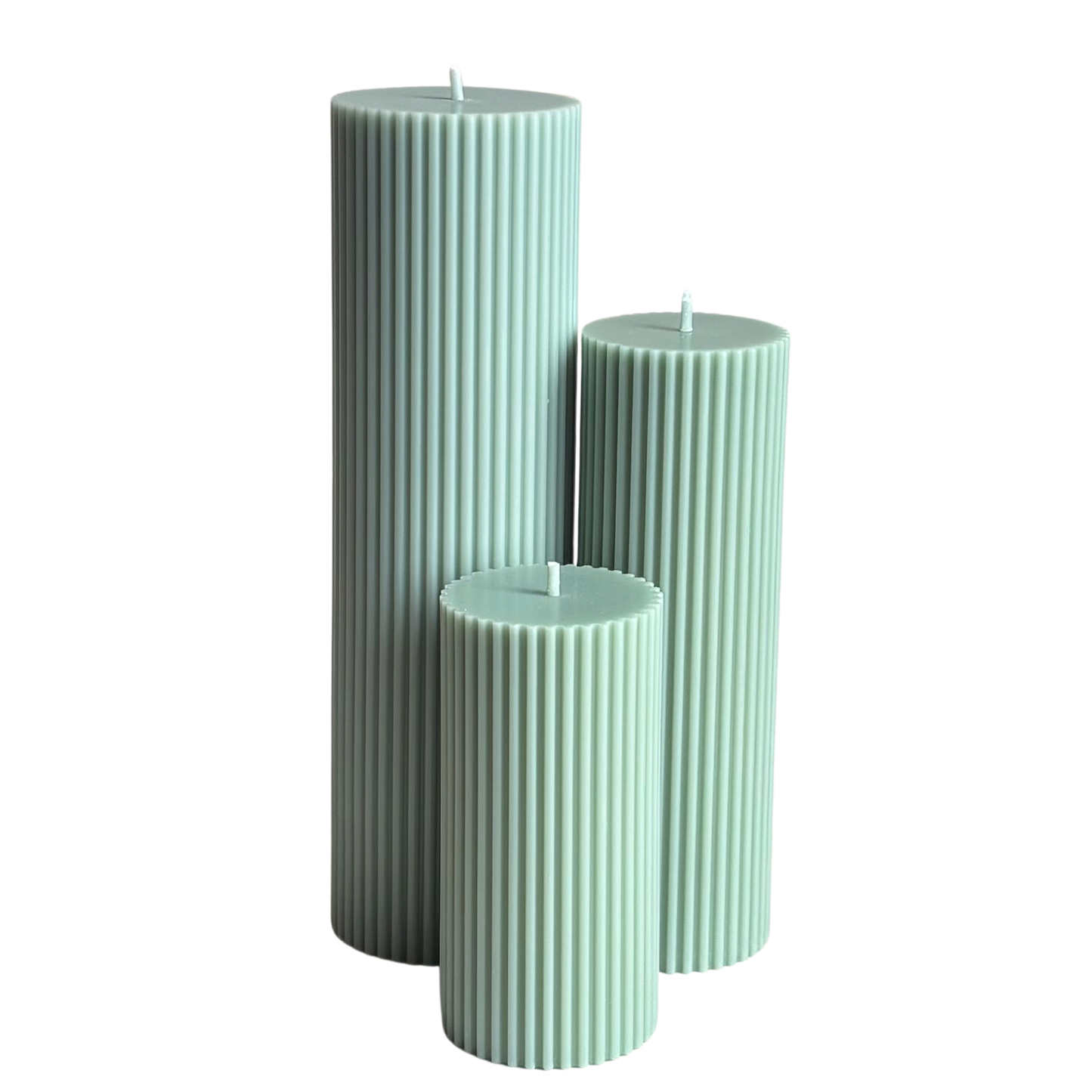 Scented Tall Ribbed Sage Green Pillar Candles | Tall Scented Large Decorative Candle Set