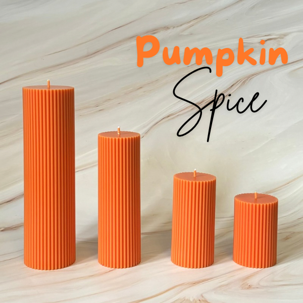 Pumpkin Spice Scented Tall Ribbed Large Orange Pillar Candles