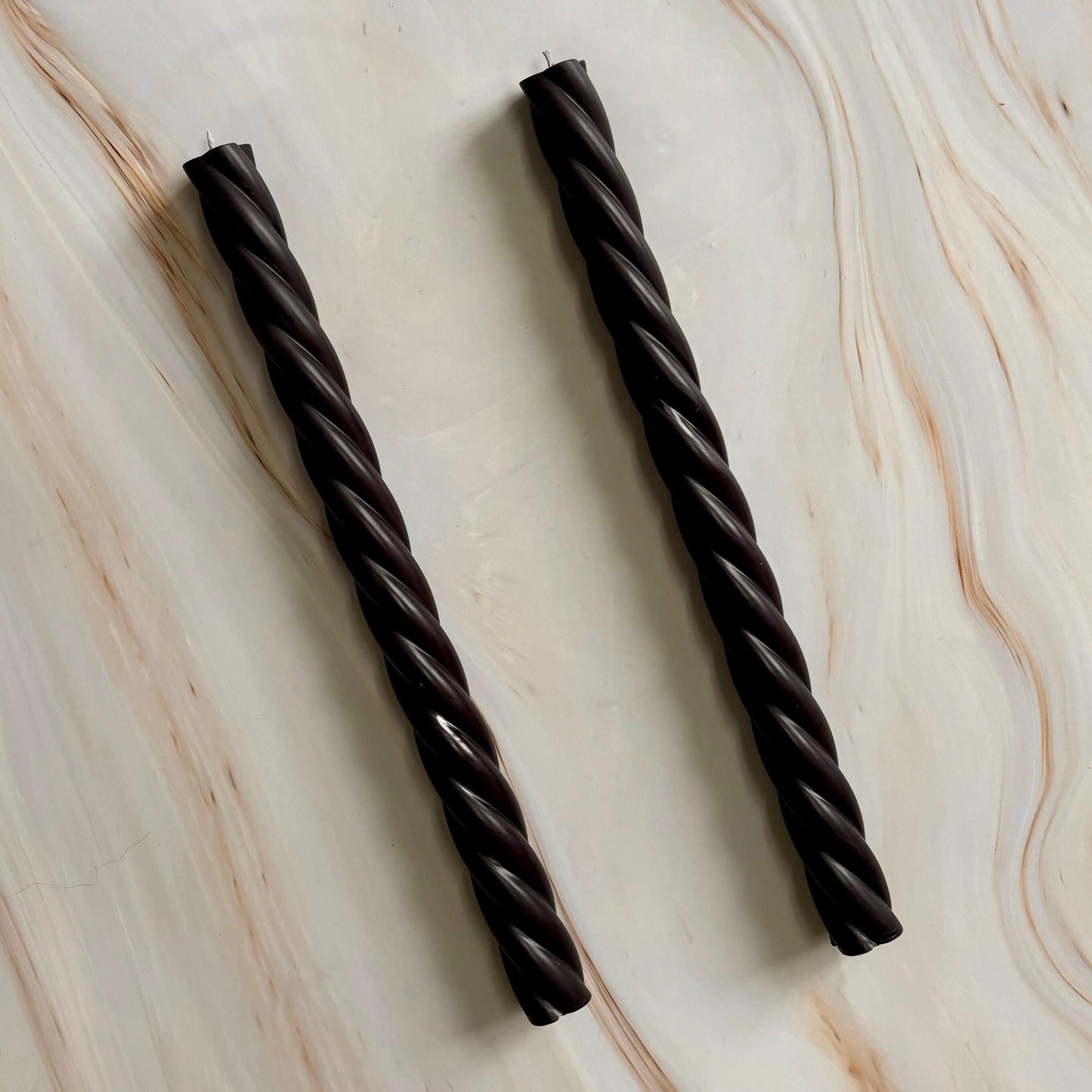 Black Pair of 26cm Tall Thin Spiral Tapered Candle Sticks -  Decorative Handmade Home Accessories - Neutral Aesthetic Decor Centrepiece