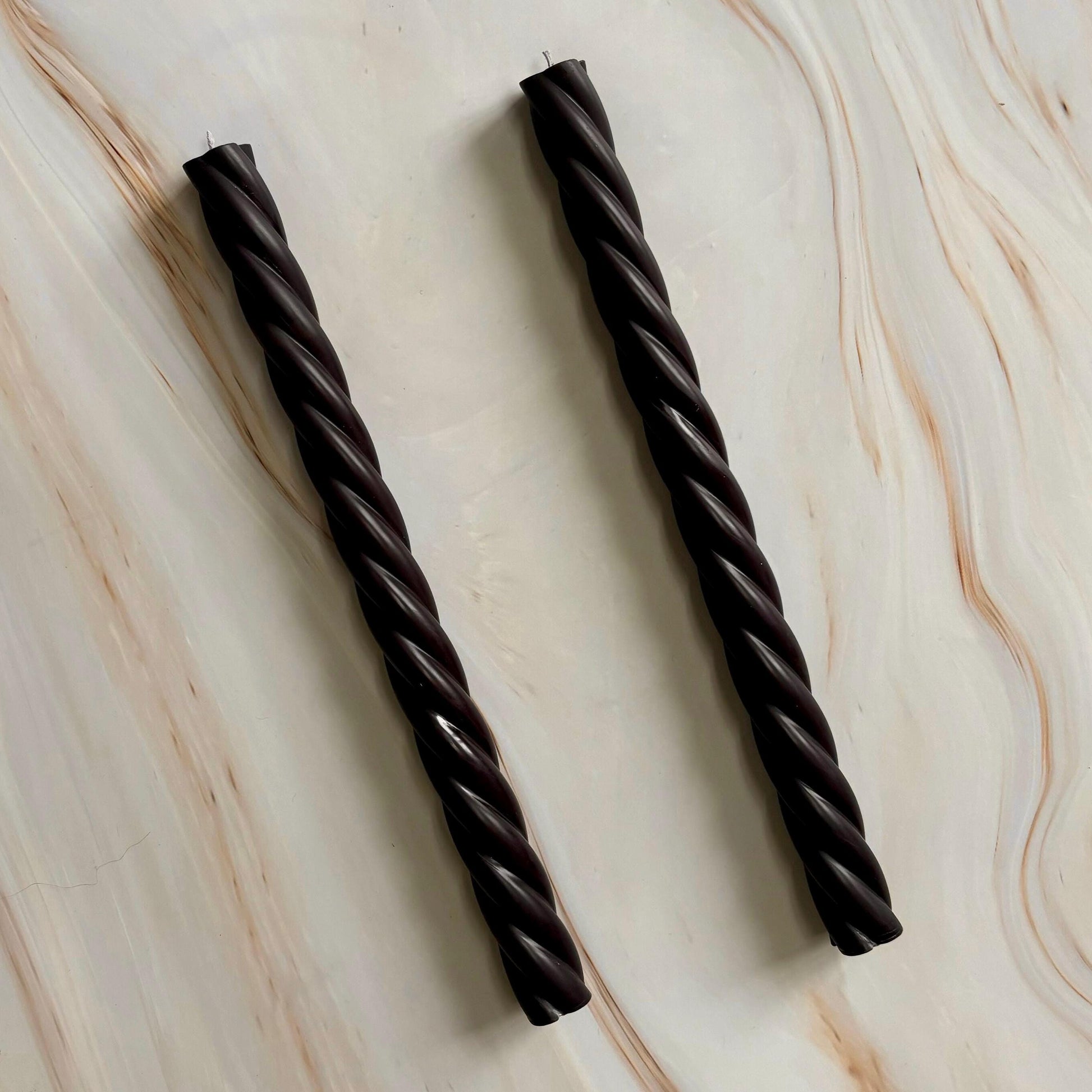 Black Pair of 26cm Tall Thin Spiral Tapered Candle Sticks -  Decorative Handmade Home Accessories - Neutral Aesthetic Decor Centrepiece