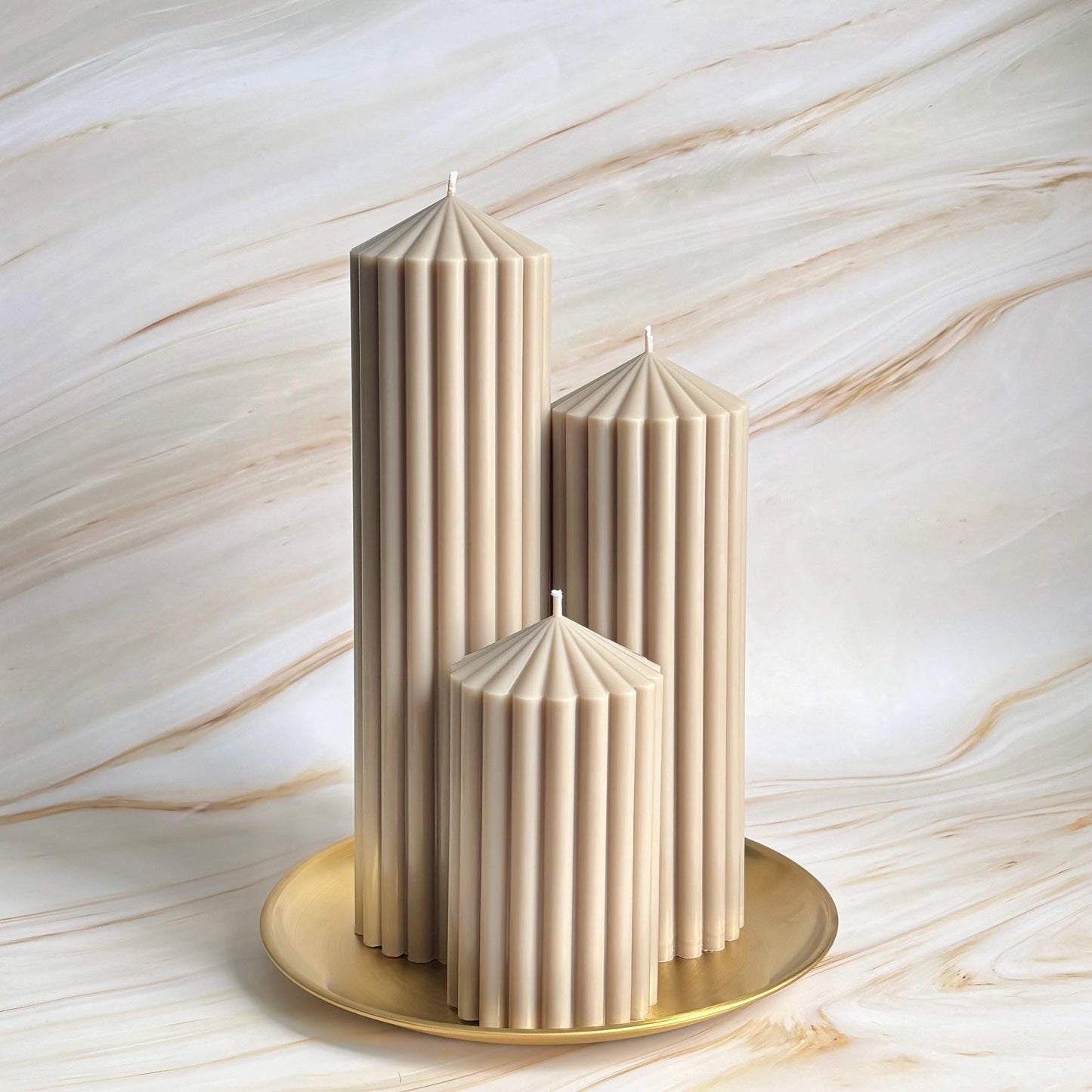 Vanilla Sandalwood Large Tall Ribbed Scented Pillar Candles - Handmade Home Decor