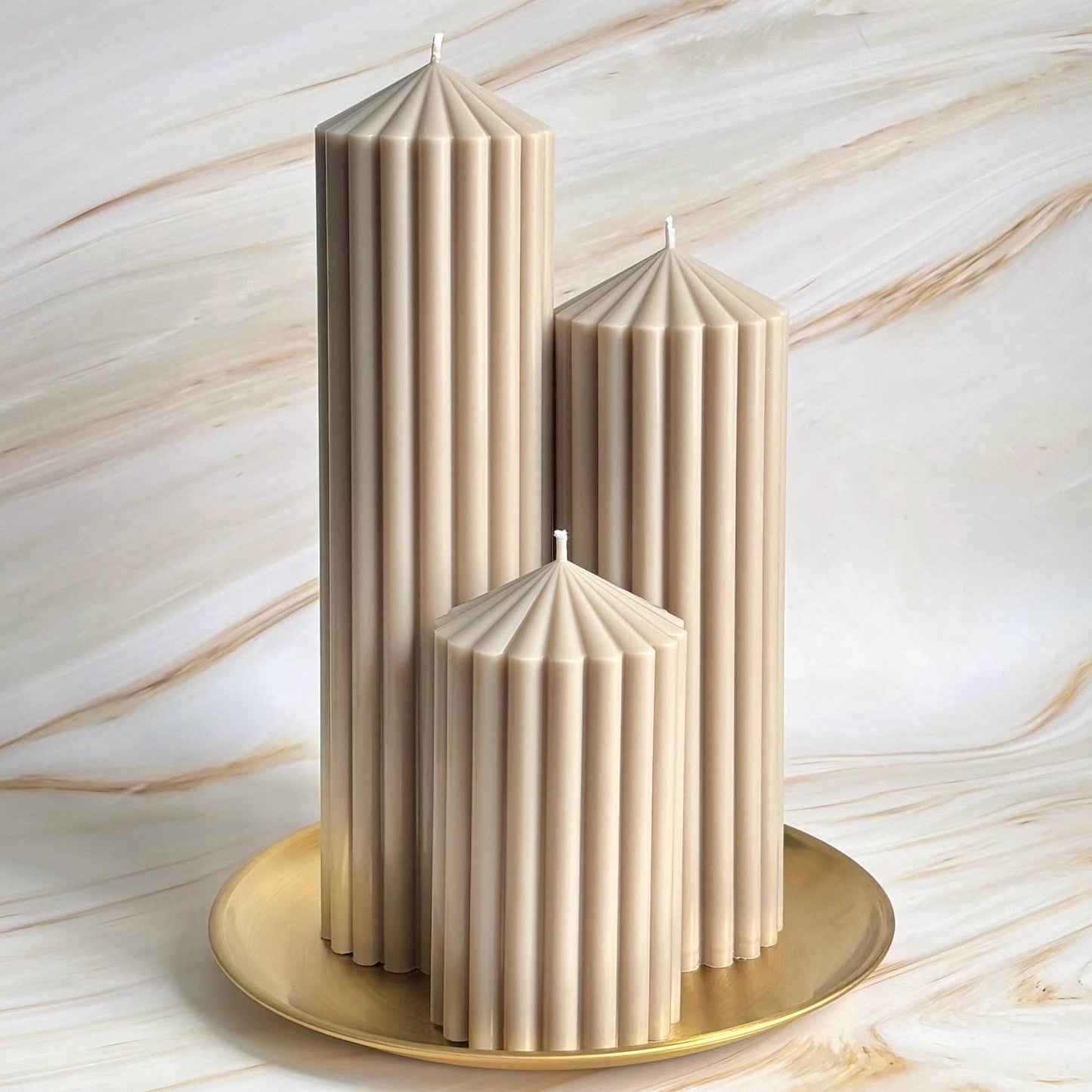 Large Tall Thick Ribbed Pillar Candles - 7cm Diameter