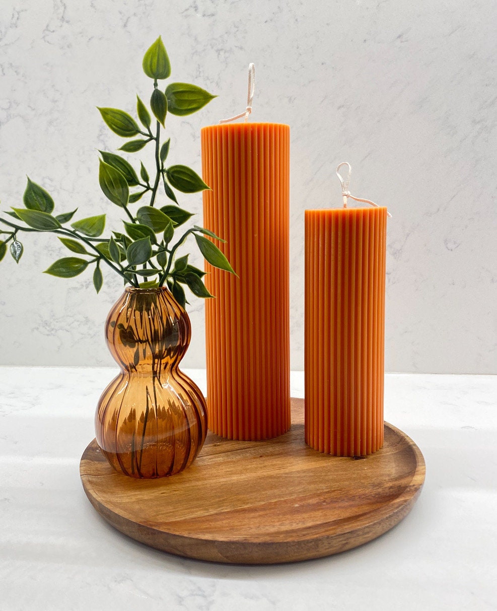 Fresh Linen Scented Tall Ribbed Pillar Candles